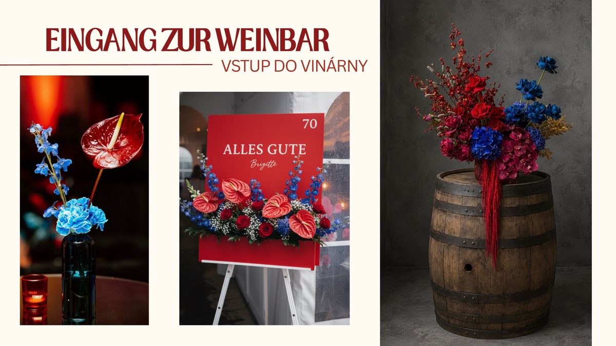 Vstup do vinárny – květinová výzdoba